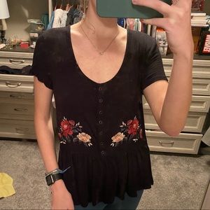Black Flowered American Eagle Top